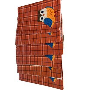 Fall Owl & Plaid Double-Sided Fabric Placemats Set Of 6 Autumn Leaves Design